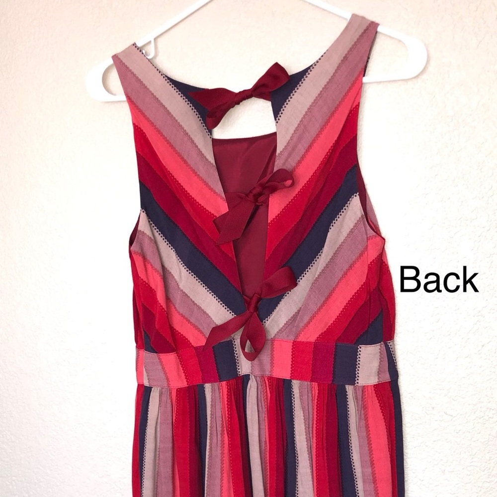 Red, pink, purple striped mini dress
